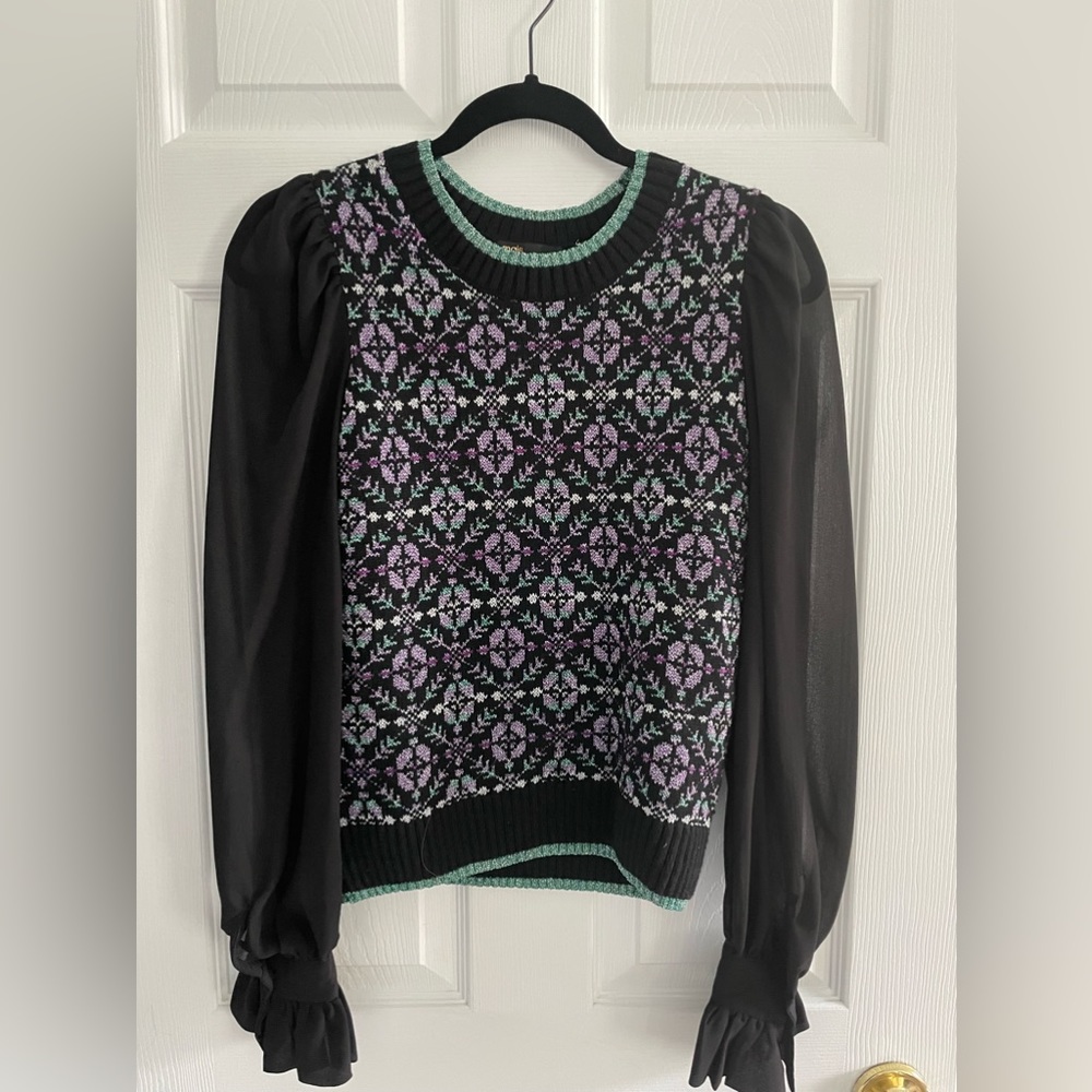 Maje sweater size 1black with purple green and silver design